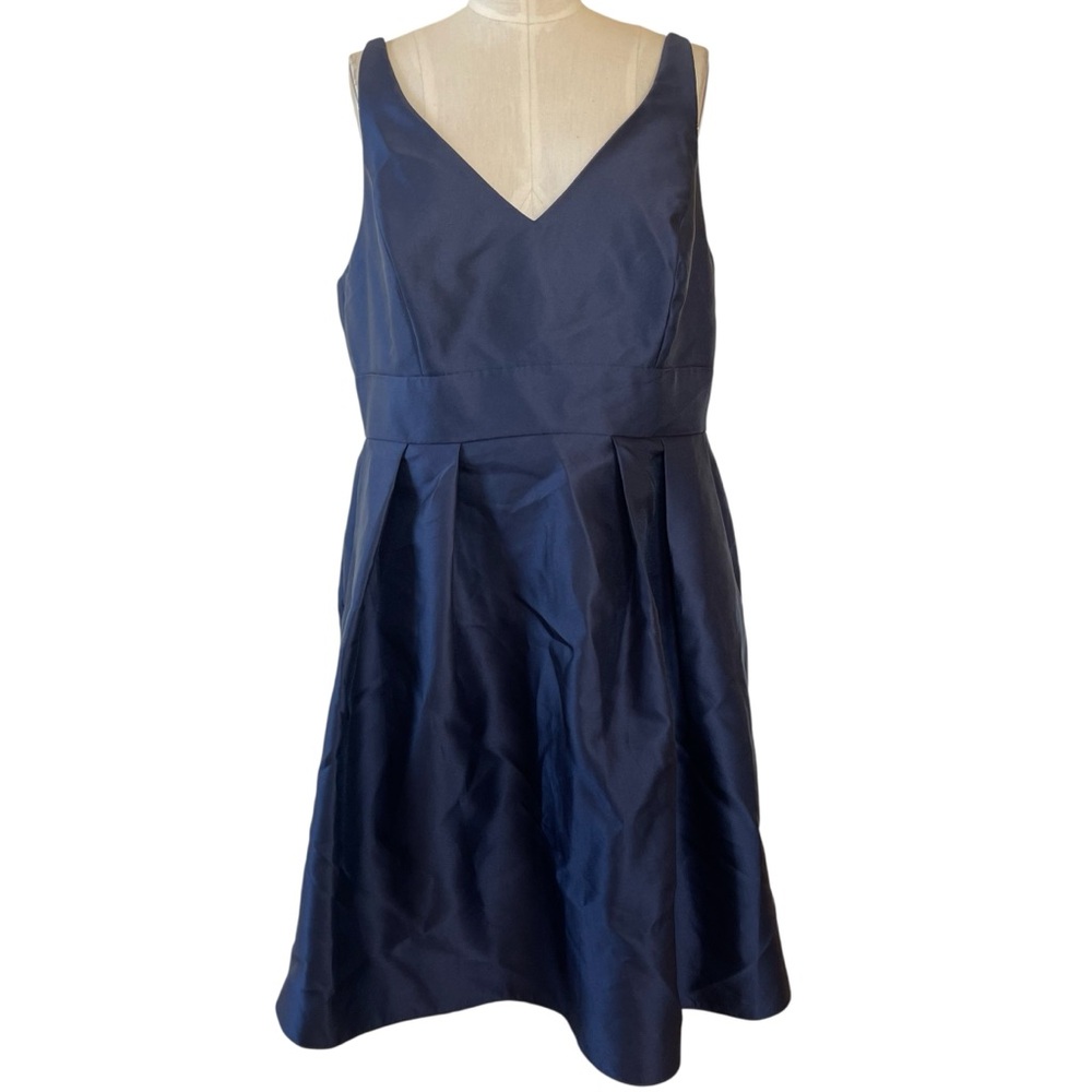 ❤️ NWT! Alfred Sung Navy Plunge Neck Taffeta Satin Cocktail Dress - Picture 9 of 10